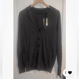 Men's PERRY ELLIS Grey Collared Lightweight Knit Cardigan Sweater Small S NEW